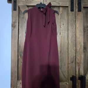 Calvin Klein Collection One-Shoulder Bow Midi Dress in Burgundy